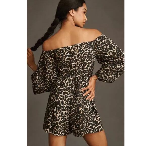 Plenty Tracy Reese Anthropologie Peasant Linen Blend Leopard Cheetah Romper Med - Picture 2 of 15